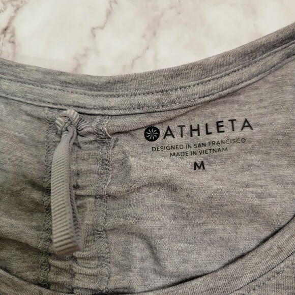 Athleta Encore grey short sleeve gathered open back t shirt size M - Picture 4 of 8